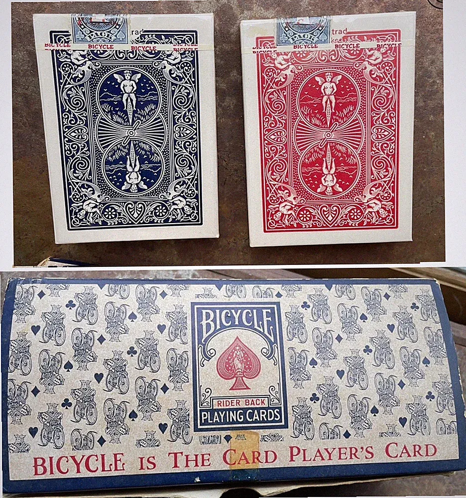 2 Vintage Tax Stamp Sealed Decks Bicycle Rider Back Playing Cards c1960s + box