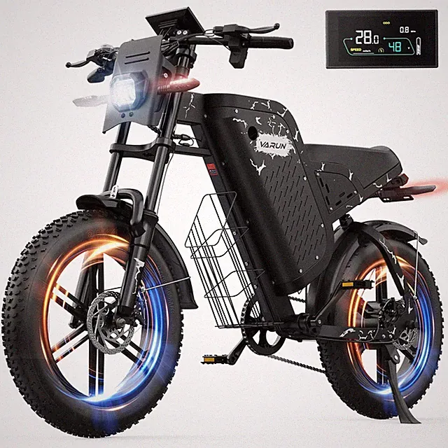 VARUN 1000W Electric Dirt Bike Fat Tire 28MPH 48V 31.5Ah 20‘’ Ebike for Adults